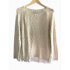 MONTEAU- WOMENS TAN LONG SLEEVE LACE BOTTOM TRIM SWEATER SHIRT SIZE MEDIUM